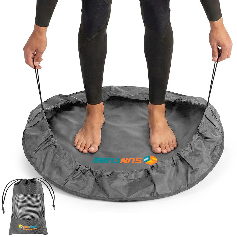 SUN CUBE Wetsuit Changing Mat & Waterproof Surf Bag  Drawstring Dry Bag for Surfing, Kayaking & Beach  30 Leakproof Portable Gear Mat (Gray)