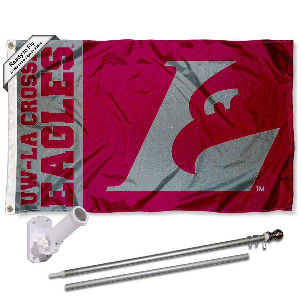 College Flags & Banners Co. Wisconsin-Lacrosse Eagles Nylon Flag and Pole Bracket Mount Bundle