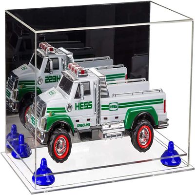 Better Display Cases Versatile Acrylic Display Case - Medium Rectangle Box with Mirror, Dark Blue Risers and Clear Base 14" x 8" x 8.5" (V16/A011)