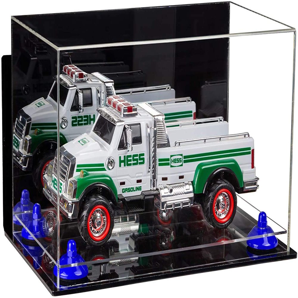Better Display Cases Versatile Acrylic Display Case - Medium Rectangle Box with Mirror, Dark Blue Risers, Wall Mount and Clear Base 14" x 8" x 8.5" (V16/A011)
