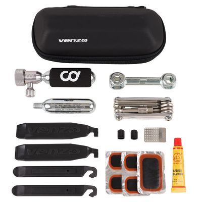 CyclingDeal Bike Bicycle Tyre Repair Maintenance Kit Including Tyre Lever, CO2 Inflator, Hand Tool, Tube Patch