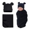 PESAAT Newborn Hospital Hat 0-12Months Preemie Boys Girls Beanie Solid Infant Baby Hats Autumn Winter (US, Age, 0 Months, 6 Months, Black(Hat+Swaddle)) view 1