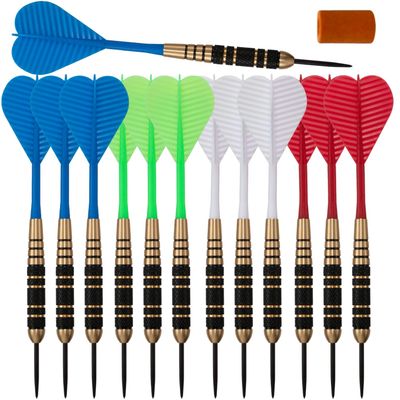 Steel Tip Darts Set |12 pc Bar Darts; 3 of Each Color; Perfect Fun Darts for 4 Players Throwing Metal Tip On Dartboard in Family Game Room, Man Cave (21g Black Knurls-STC10438)
