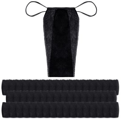Geyoga 50 Pcs Disposable Thong Panties Women's Disposable Spa T Thong Underwear Individually Pack for Spray Tanning Black