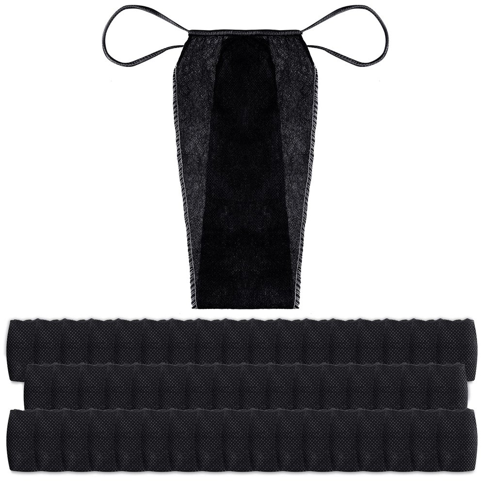Geyoga 50 Pcs Disposable Thong Panties Women's Disposable Spa T Thong Underwear Individually Pack for Spray Tanning Black