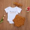 Baby Girl Clothes Set Short Sleeve Romper Jumpsuit Top Ruffle Bottoms Headband Summer Outfits Shorts Set (You are My Sunshine-2, 3-6 Months) view 3