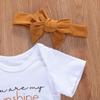Baby Girl Clothes Set Short Sleeve Romper Jumpsuit Top Ruffle Bottoms Headband Summer Outfits Shorts Set (You are My Sunshine-2, 3-6 Months) view 4