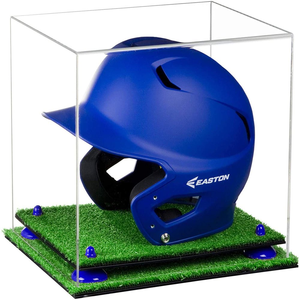 Acrylic Display Case for Baseball Batting Helmet Premium Baseball Display Case with Turf Base and Polished Edges Durable Display Cases for Collectibles .Dim:12.25" L x 10" W x 10.5" H (V22/A012)