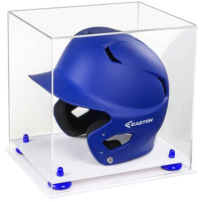 Acrylic Display Case for Baseball Batting Helmet Premium Baseball Display Case with White Base and Polished Edges Durable Display Cases for Collectibles .Dim: 12.25" L x 10" W x 10.5" H (V22/A012)