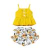 Newborn Baby Girl Clothes Solid Straps Romper Tank Tees Tops+Floral Short Pants Outfit Set Toddler Girl Clothes Shorts Set (Yellow Tank tees Shorts Set, 18-24 Months) view 1