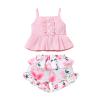 Newborn Baby Girl Clothes Solid Straps Romper Tank Tees Tops+Floral Short Pants Outfit Set Toddler Girl Clothes Shorts Set (Pink Tank tees Shorts Set, 2T-3T) view 1