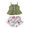 Newborn Baby Girl Clothes Solid Straps Romper Tank Tees Tops+Floral Short Pants Outfit Set Toddler Girl Clothes Shorts Set (Green Tank tees Shorts Set, 6-12 Months) view 1