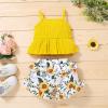 Newborn Baby Girl Clothes Solid Straps Romper Tank Tees Tops+Floral Short Pants Outfit Set Toddler Girl Clothes Shorts Set (Yellow Tank tees Shorts Set, 12-18 Months) view 2