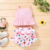 Newborn Baby Girl Clothes Solid Straps Romper Tank Tees Tops+Floral Short Pants Outfit Set Toddler Girl Clothes Shorts Set (Pink Tank tees Shorts Set, 18-24 Months) view 2