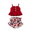 Newborn Baby Girl Clothes Solid Straps Romper Tank Tees Tops+Floral Short Pants Outfit Set Toddler Girl Clothes Shorts Set (Wine Red Tank tees Shorts Set, 6-12 Months) view 1