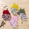 Newborn Baby Girl Clothes Solid Straps Romper Tank Tees Tops+Floral Short Pants Outfit Set Toddler Girl Clothes Shorts Set (Wine Red Tank tees Shorts Set, 12-18 Months) view 3