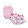 Newborn Baby Girl Clothes Solid Straps Romper Tank Tees Tops+Floral Short Pants Outfit Set Toddler Girl Clothes Shorts Set (Pink Romper Shorts Set, 0-3 Months) view 1
