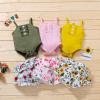 Newborn Baby Girl Clothes Solid Straps Romper Tank Tees Tops+Floral Short Pants Outfit Set Toddler Girl Clothes Shorts Set (Pink Romper Shorts Set, 0-3 Months) view 3