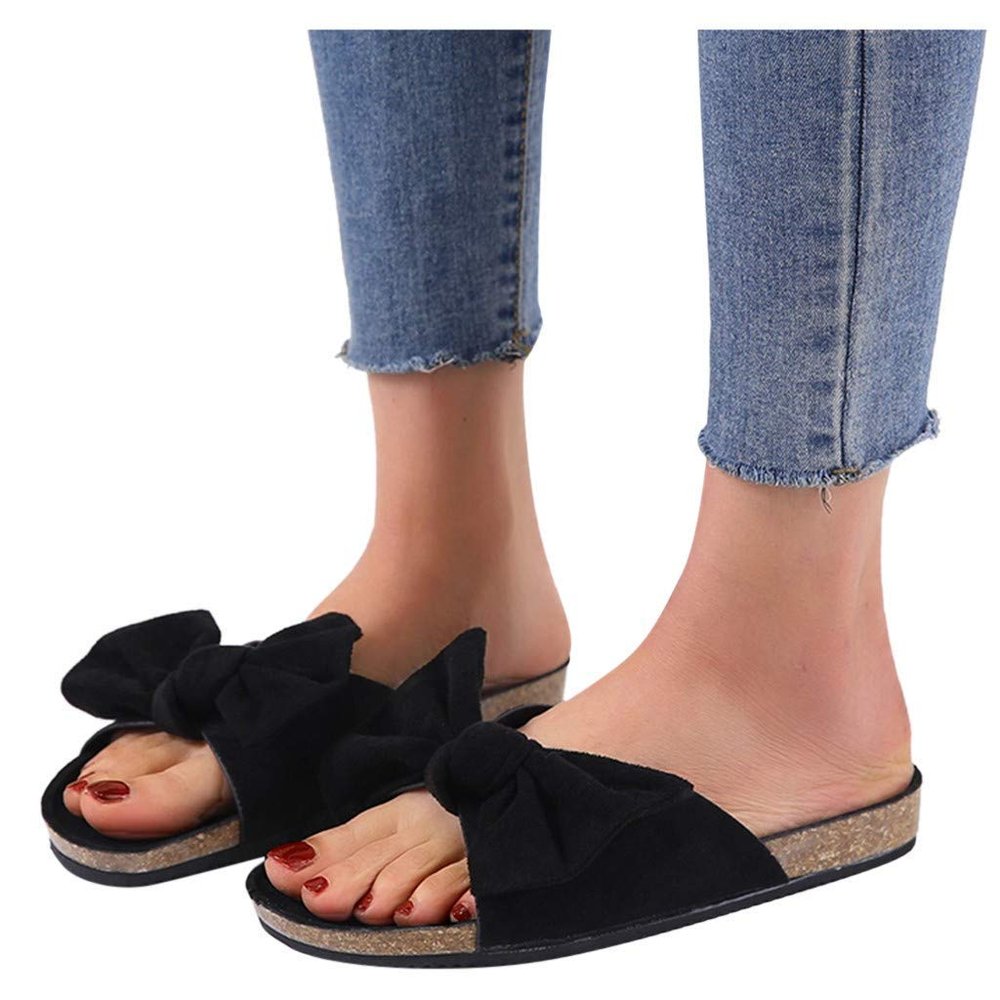 ZBYY Sandals for Women Flat,Women's Bowknot Comfy Casual Sandal Shoes Summer Beach Travel Fashion Comfort Slipper