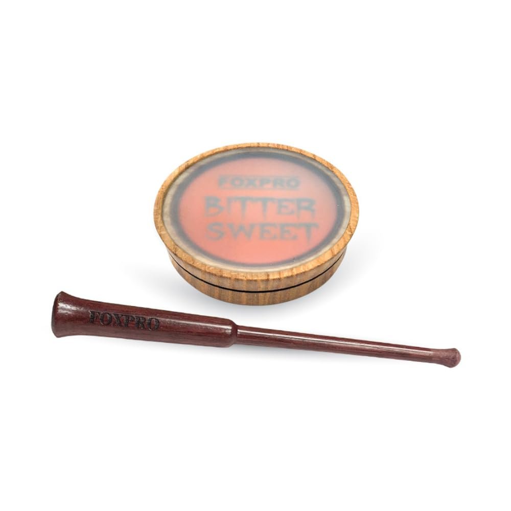 FOXPRO Bittersweet Pot Glass and Slate Turkey Call for Hunting Two-Sided Turkey Pot Call Honey Locust Wood Pot and One-Piece Purple Heart Striker