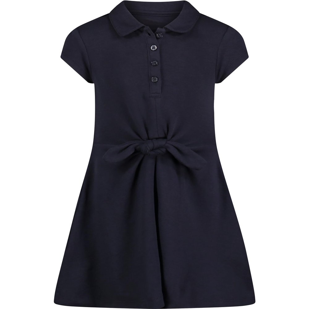 Nautica Big Girls School Uniform Short Sleeve Polo Dress, Navy Front Tie, 20.5