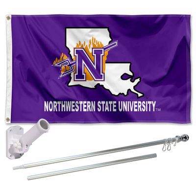 College Flags & Banners Co. Northwestern State University Polyester Flag and Pole Bracket Mount Bundle