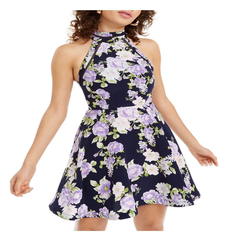 B. Darlin Womens Juniors Midi Eyelet Halter Dress Navy 3/4