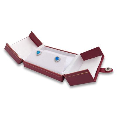 1 Qty - Deluxe 2-Door Macaw-Red Leatherette (RD,WH) Clip Earring Jewelry Box with Snap-Tab closure and velvet insert