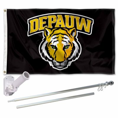 College Flags & Banners Co. DePauw Tigers New Logo Flag and Pole Bracket Mount Bundle