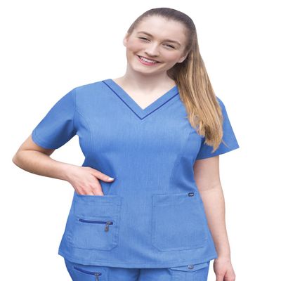 Adar Pro Heather Scrubs for Women - Elevated V-Neck Scrub Top - P4212H - Heather French Blue - 2X