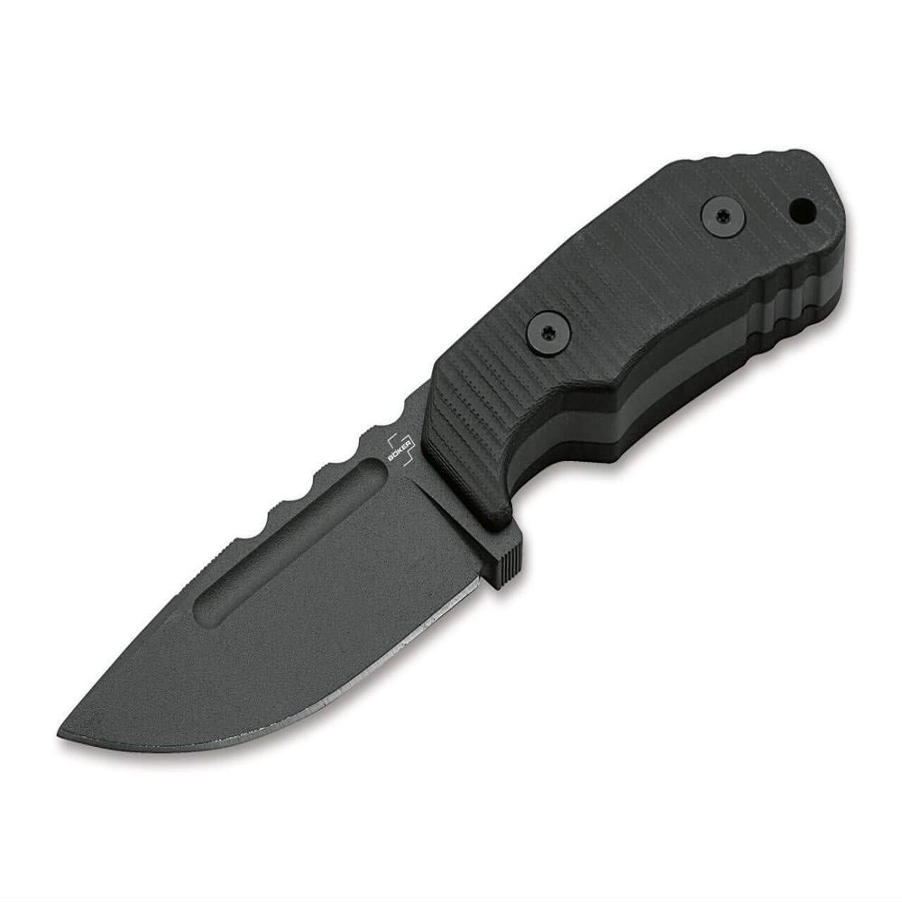 Boker Plus Little Dvalin Fixed Blade EDC Knife, G10 Handles Black Coated D2 Steel with Black Kydex Sheath, Designed by Dirk Hofmeister (Spearpoint)