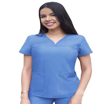 Adar Pro Heather Scrubs for Women - Sweetheart V-Neck Scrub Top - P4210H - Heather French Blue - XS