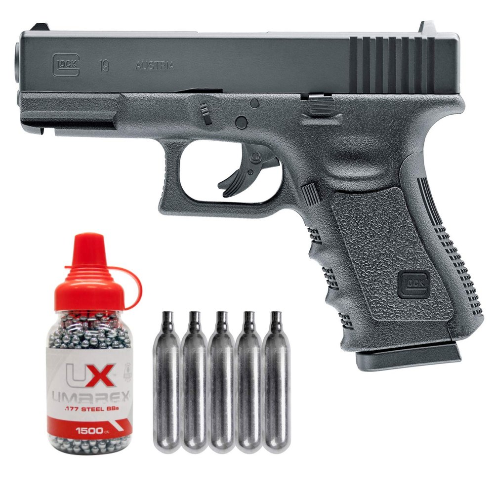 GIock 19 Gen3 .177 Caliber BB Semiautomatic Gun Air Pistol with 5pack CO2 Tanks and .177 Cal 1500ct Steel BBS Wearable4U Bundle
