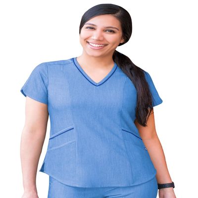 Adar Pro Heather Scrubs for Women - Modern V-Neck Scrub Top - P7002H - Heather French Blue - XL