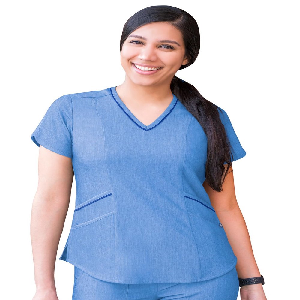 Adar Pro Heather Scrubs for Women - Modern V-Neck Scrub Top - P7002H - Heather French Blue - XL