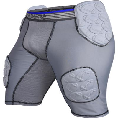 Exxact Sports Touchdown 5-Pad Youth Football Girdle with Cup Pocket, Lightweight Padded Compression Shorts with Integrated Hip, Thigh, Tailbone Pads, Boys Girdle Football (YM, Gray)