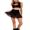 KnniMorning TEES Women's Sheer Mesh Mini Skirts See-Through High Waist Solid Skater Skirt Beach Cover-ups (Black, L) view 2