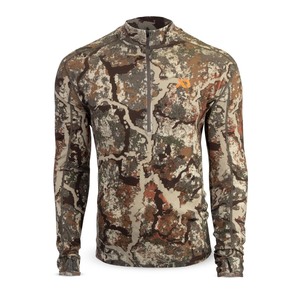 First Lite Men's Kiln Quarter-Zip - Merino Wool Midweight Camo Hunting Base Layer - First Lite Specter - Medium