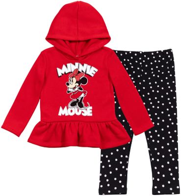 Disney Minnie Mouse Little Girls Fleece Pullover Peplum Hoodie Leggings Set Red 6-6X