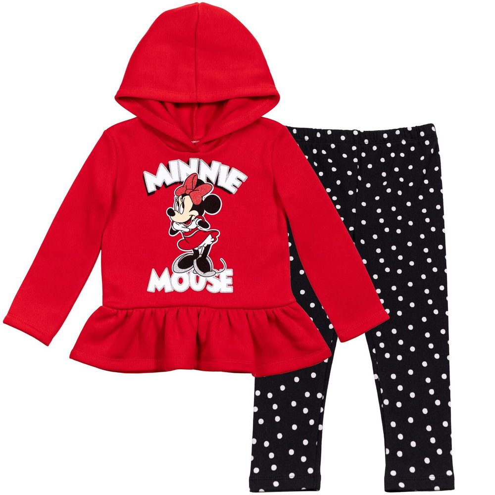 Disney Minnie Mouse Little Girls Fleece Pullover Peplum Hoodie Leggings Set Red 6-6X