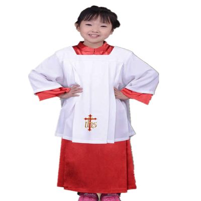 BLESSUME Unisex 2pcs Choir Robes Costume Church Mass Surplice Robe (White Surplice and Red Robe, X-Large)