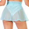 KnniMorning TEES Women's Sheer Mesh Mini Skirts See-Through High Waist Solid Skater Skirt Beach Cover-ups (Blue, S) view 3