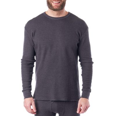Alpine Swiss Mens Thermal Long Sleeve Top Underwear Crew Neck Shirt Waffle Knit Henley Base Layer Gray Med