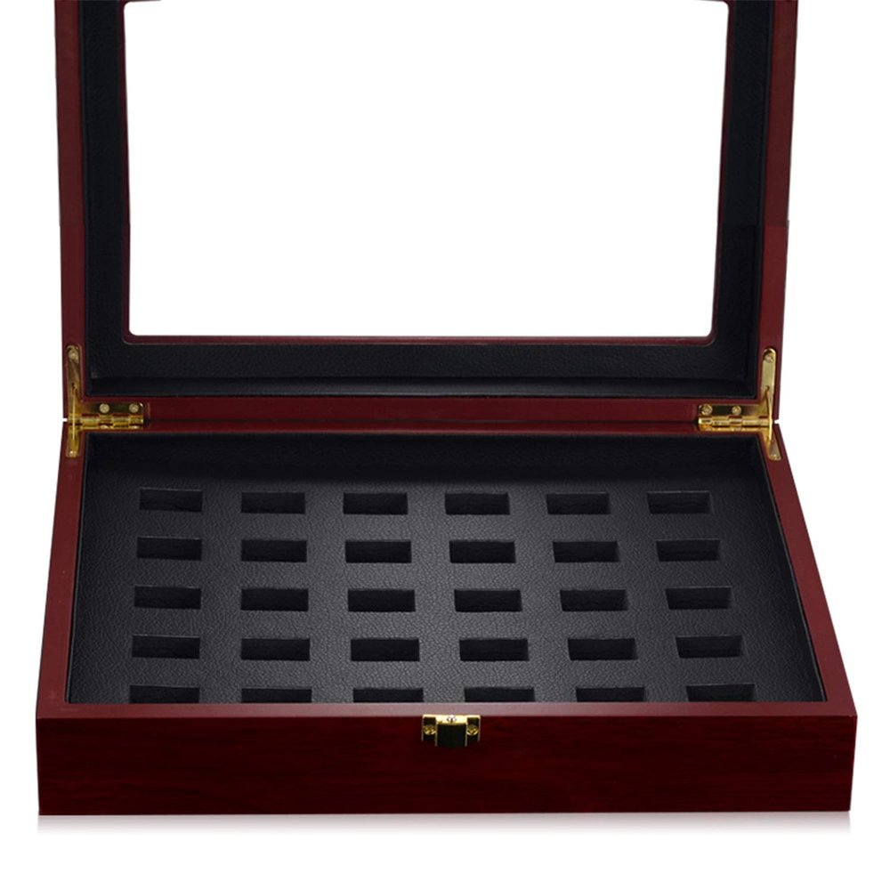 Mewish Wooden 30 Holes Championship Ring Display Box Thirty Slots Clear Glass Window Championship Rings Set Case