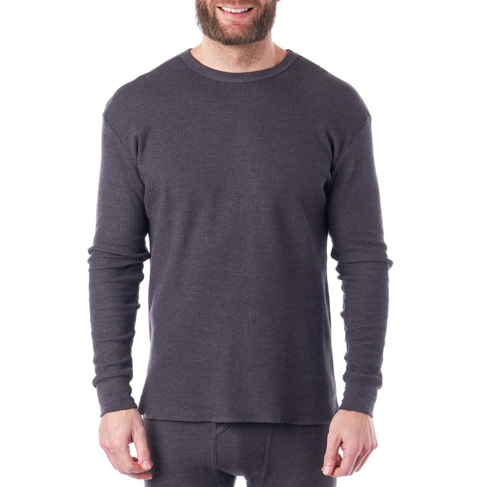 Alpine Swiss Mens Thermal Long Sleeve Top Underwear Crew Neck Shirt Waffle Knit Henley Base Layer Gray 2XL