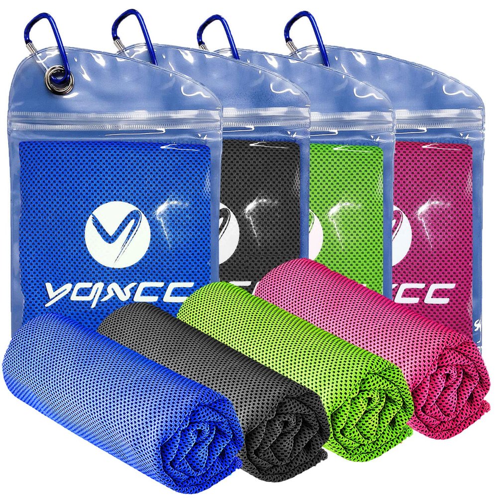 YQXCC 4 Pack Cooling Towels | 40"x12" | Cool for Neck and Face | Microfiber Soft Breathable Chilly | for Yoga, Sport, Golf, Gym, Camping, Running & More Activities