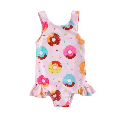 Toddler Baby Girls Bikini Swimsuits Donut Flamingo Print Halter Top Ruffle Shorts 2Pcs Bathing Suit Summer Outfits (X- One Piece Donut, 18-24 Months)