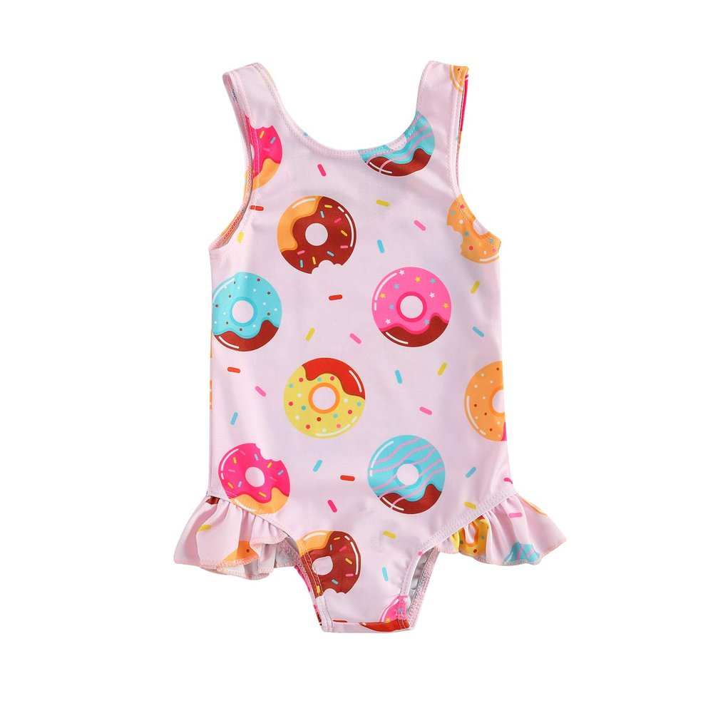 Toddler Baby Girls Bikini Swimsuits Donut Flamingo Print Halter Top Ruffle Shorts 2Pcs Bathing Suit Summer Outfits (X- One Piece Donut, 18-24 Months)