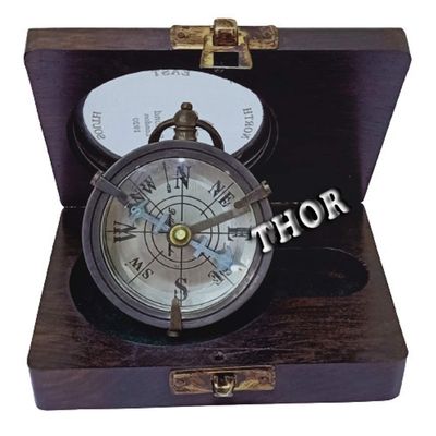 Nautical Brass Compass Dollond London Brown Wooden Box from A Rustic Vintage Home Decor Gifts