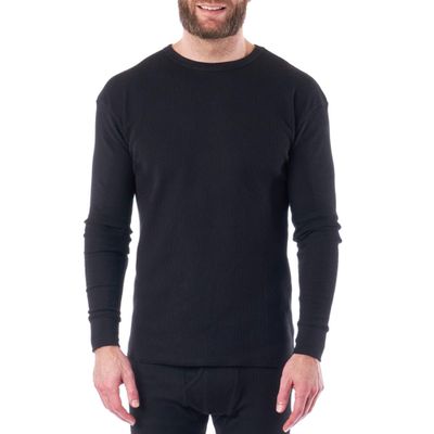 Alpine Swiss Mens Thermal Long Sleeve Top Underwear Crew Neck Shirt Waffle Knit Henley Base Layer Black Med